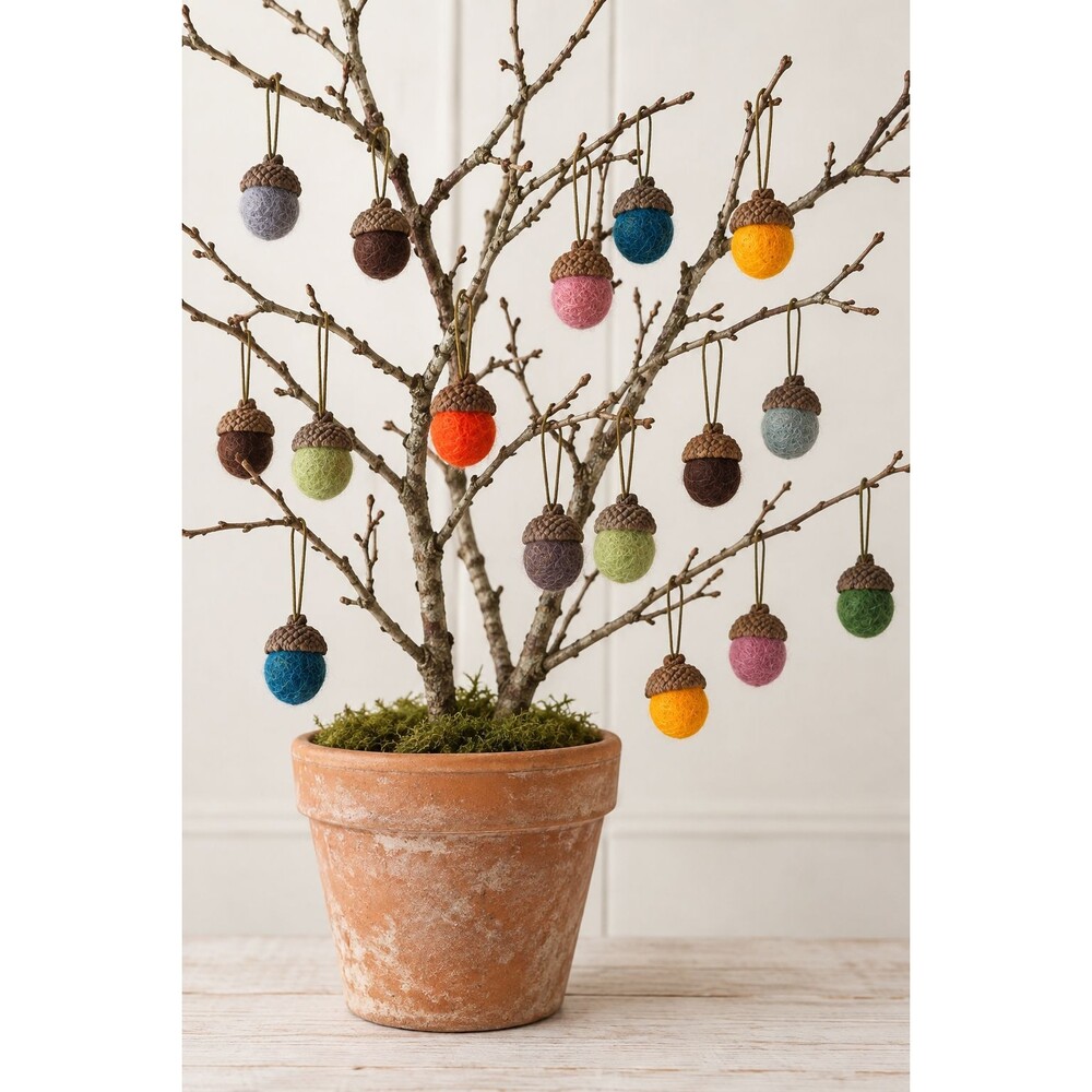 Decorative Felted Wool Acorn Ornaments 16 Colorful Thanksgiving Fall Autumn